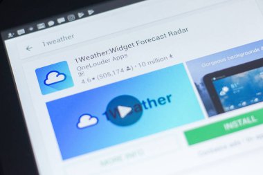Ryazan, Rusya Federasyonu - 19 Nisan 2018 - 1weather Widger tahmin Radar simgesi üzerinde mobil uygulamalar listesi.