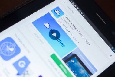 Ryazan, Rusya Federasyonu - 19 Nisan 2018 - 1weather Widger tahmin Radar simgesi üzerinde mobil uygulamalar listesi.