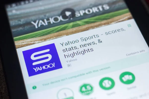 Рязань, Россия - 19 апреля 2018 - Мобильное приложение Yahoo Sports на дисплее планшетного ПК . — стоковое фото