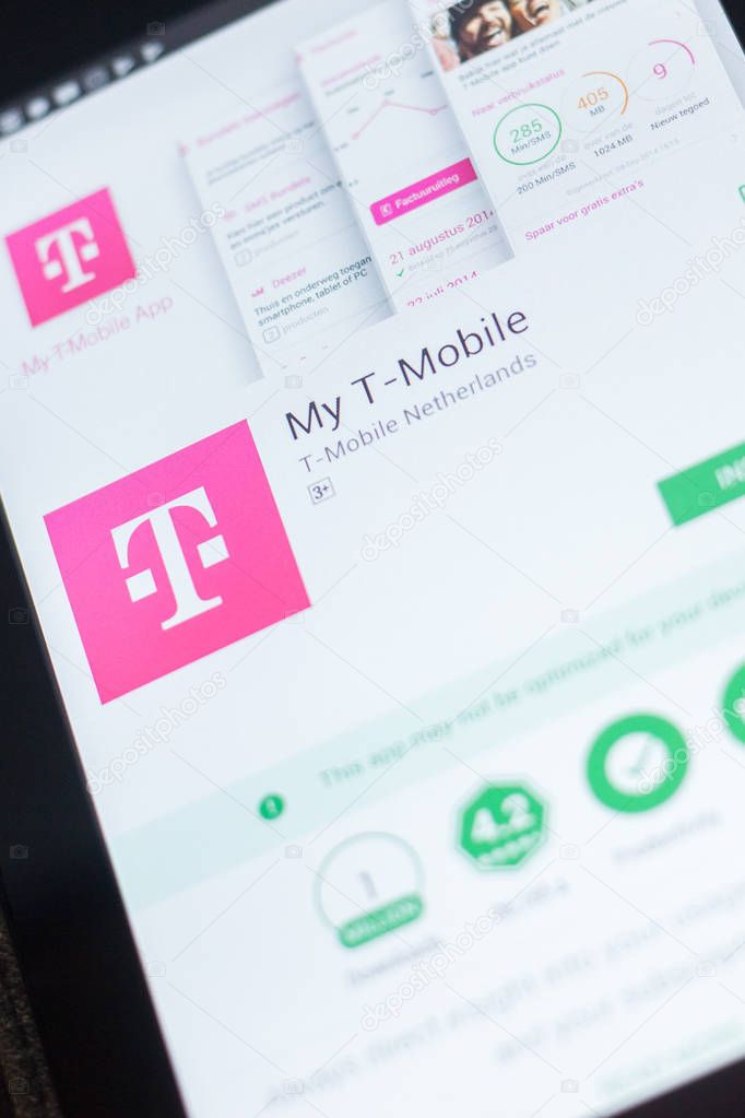 Ryazan, Russia - April 19, 2018 - My T-Mobile mobile app on the display of tablet PC