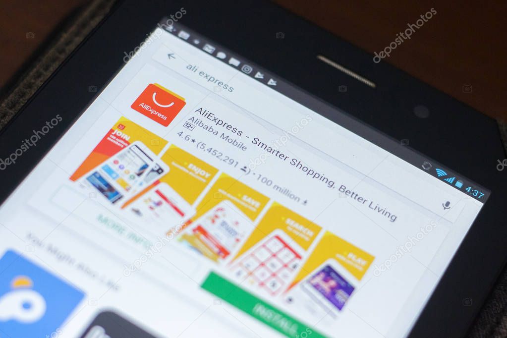 Ryazan, Russia - April 19, 2018 - AliExpress icon on the list of mobile apps