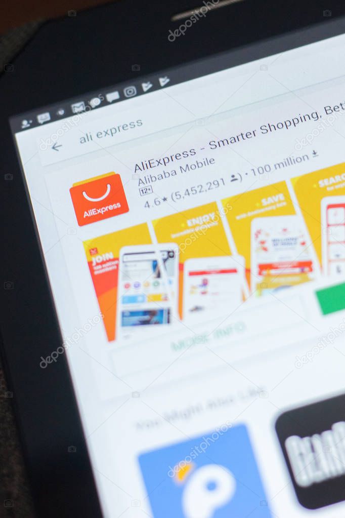 Ryazan, Russia - April 19, 2018 - AliExpress icon on the list of mobile apps