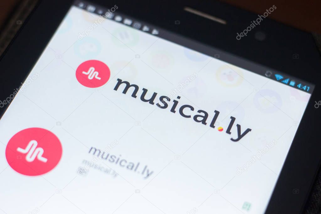 Ryazan, Russia - April 19, 2018 - Musical.ly mobile app on the display of tablet PC