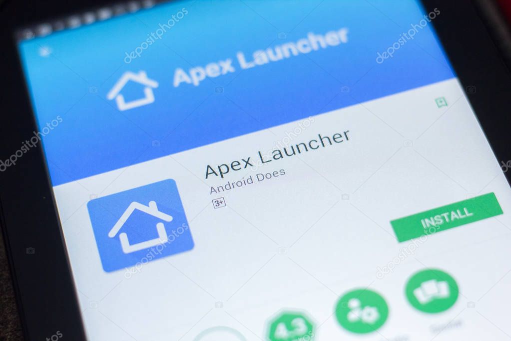 Ryazan, Russia - April 19, 2018 - Apex Launcher mobile app on the display of tablet PC