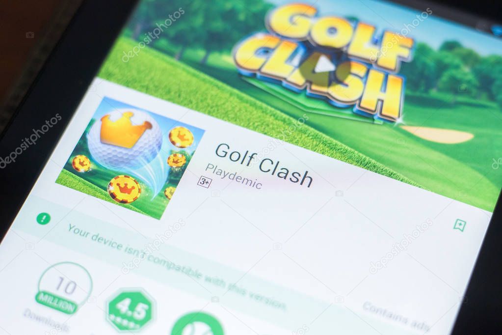 Ryazan, Russia - April 19, 2018 - Golf Clash mobile app on the display of tablet PC