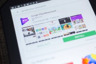 Ryazan, Rusya Federasyonu - 19 Nisan 2018 - Google gazete bayi oyun simgesine mobil uygulamalar listesi.