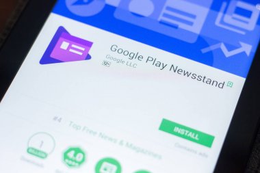 Ryazan, Rusya Federasyonu - 19 Nisan 2018 - Google gazete bayi oyun mobil uygulaması Tablet Pc ekranda.