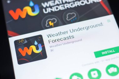 Ryazan, Rusya Federasyonu - 19 Nisan 2018 - hava Undeground tahminleri mobil uygulaması Tablet Pc ekranda.