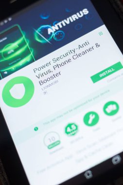 Ryazan, Rusya Federasyonu - 19 Nisan 2018 - güç güvenlik mobil uygulaması Tablet Pc ekranda.