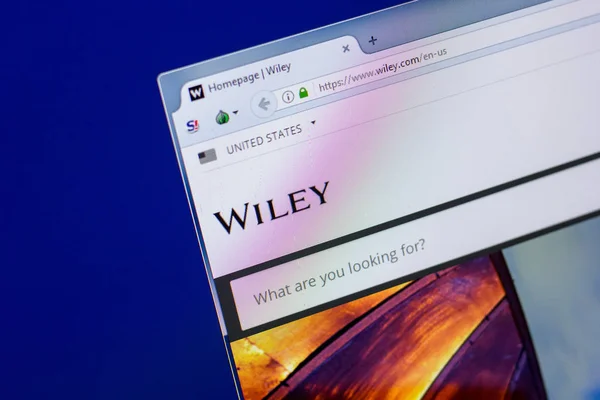 Ryazan, Rusia - 16 April 2018 - Laman web Wiley pada tampilan PC, url - Wiley.com — Stok Foto