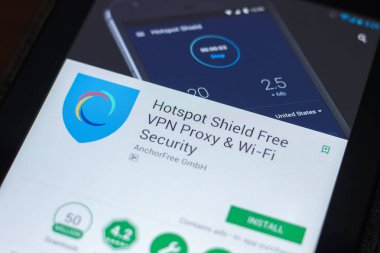 Ryazan, Rusya Federasyonu - 19 Nisan 2018 - Hotspot Shiels özgür Vpn Proxy mobil app Tablet Pc ekranda