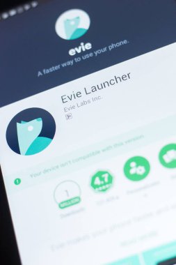 Ryazan, Rusya Federasyonu - 19 Nisan 2018 - Evie Launcher mobil uygulaması Tablet Pc ekranda