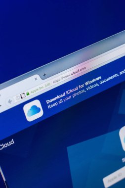 Ryazan, Rusya - 29 Nisan 2018: Ana Pc, url - ekranda icloud Web sitesi icloud.com.