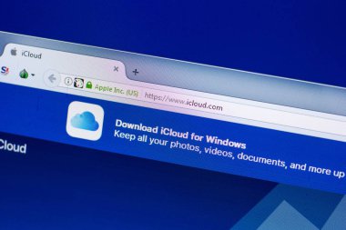 Ryazan, Rusya - 29 Nisan 2018: Ana Pc, url - ekranda icloud Web sitesi icloud.com.