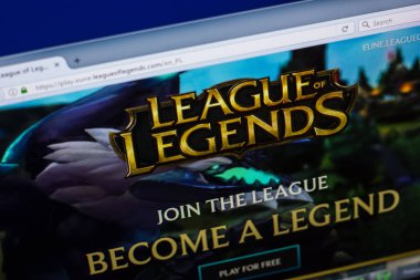 Ryazan, Rusya - 29 Nisan 2018: Leagueoflegends ana Web sitesi Pc, url - Leagueoflegends.com görüntüleme