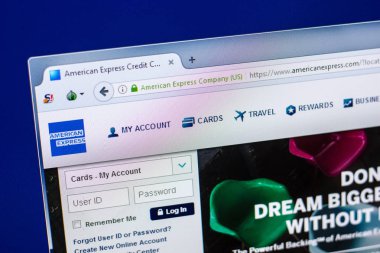 Ryazan, Rusya - 29 Nisan 2018: Americanexpress ana Web sitesi Pc, url - Americanexpress.com görüntüleme