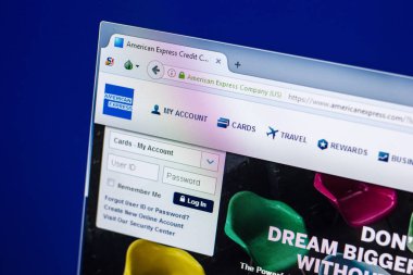 Ryazan, Rusya - 29 Nisan 2018: Americanexpress ana Web sitesi Pc, url - Americanexpress.com görüntüleme