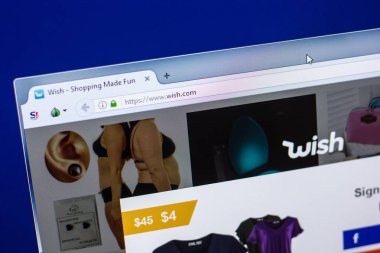 Ryazan, Rusya - 29 Nisan 2018: Web sitesi ana sayfasını, dilek Pc, url - Wish.com görüntüleme