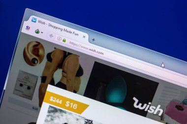 Ryazan, Rusya - 29 Nisan 2018: Web sitesi ana sayfasını, dilek Pc, url - Wish.com görüntüleme