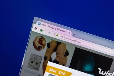 Ryazan, Rusya - 29 Nisan 2018: Web sitesi ana sayfasını, dilek Pc, url - Wish.com görüntüleme