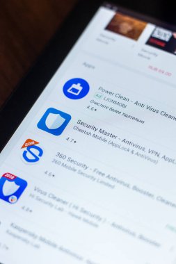 Ryazan, Rusya Federasyonu - 21 Mart 2018 - güvenlik ana simgesi mobil uygulamalar listesi