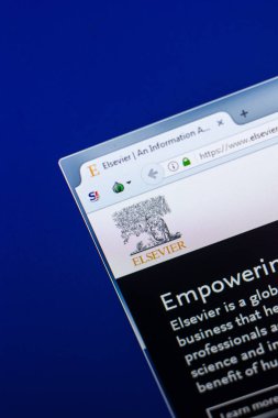 Ryazan, Rusya - 29 Nisan 2018: Elsevier ana Web sitesi Pc, url - Elsevier.com görüntüleme.