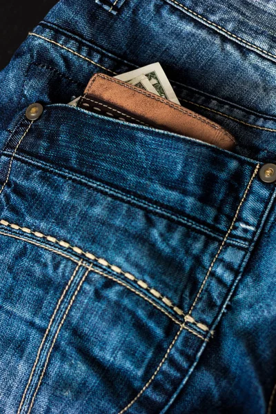 Calça Jeans Azul Com Carteira Couro Dólar Americano Bolso — Fotografia de Stock