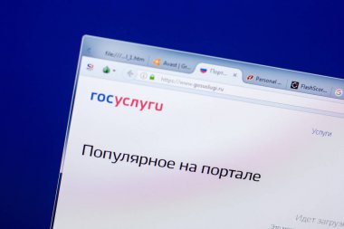 Ryazan, Rusya - 08 Mayıs 2018: Gosuslugi Web sitesi Pc, url - Gosuslugi.ru görüntüleme