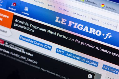 Ryazan, Rusya - 08 Mayıs 2018: Lefigaro Web sitesi Pc, url - Lefigaro.fr görüntüleme