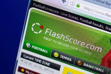 Ryazan, Rusya - 08 Mayıs 2018: Flashscore Web sitesi Pc, url - Flashscore.com görüntüleme