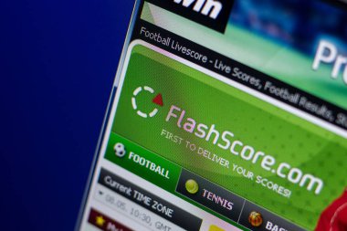 Ryazan, Rusya - 08 Mayıs 2018: Flashscore Web sitesi Pc, url - Flashscore.com görüntüleme