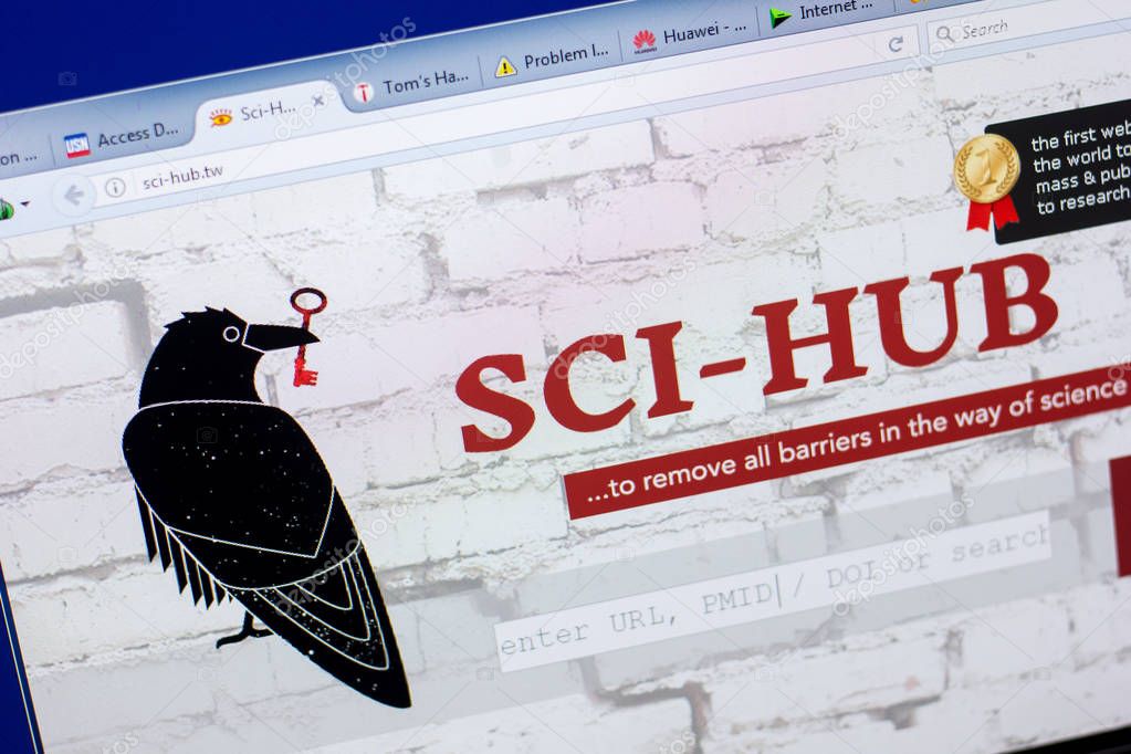 Ryazan, Russia - May 08, 2018: Sci-hub website on the display of PC, url - Sci-hub.tw.