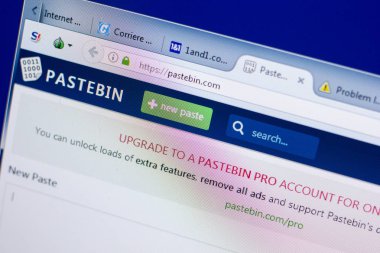 Ryazan, Rusya - 08 Mayıs 2018: Pastebin Web sitesi Pc, url - Pastebin.com görüntüleme