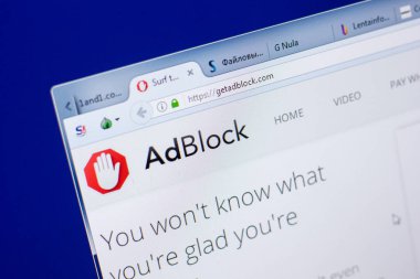Ryazan, Rusya - 08 Mayıs 2018: Adblock Web sitesi Pc, url - Getadblock.com görüntüleme