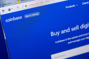 Ryazan, Rusya - 08 Mayıs 2018: Coinbase Web sitesi Pc, url - Coinbase.com görüntüleme