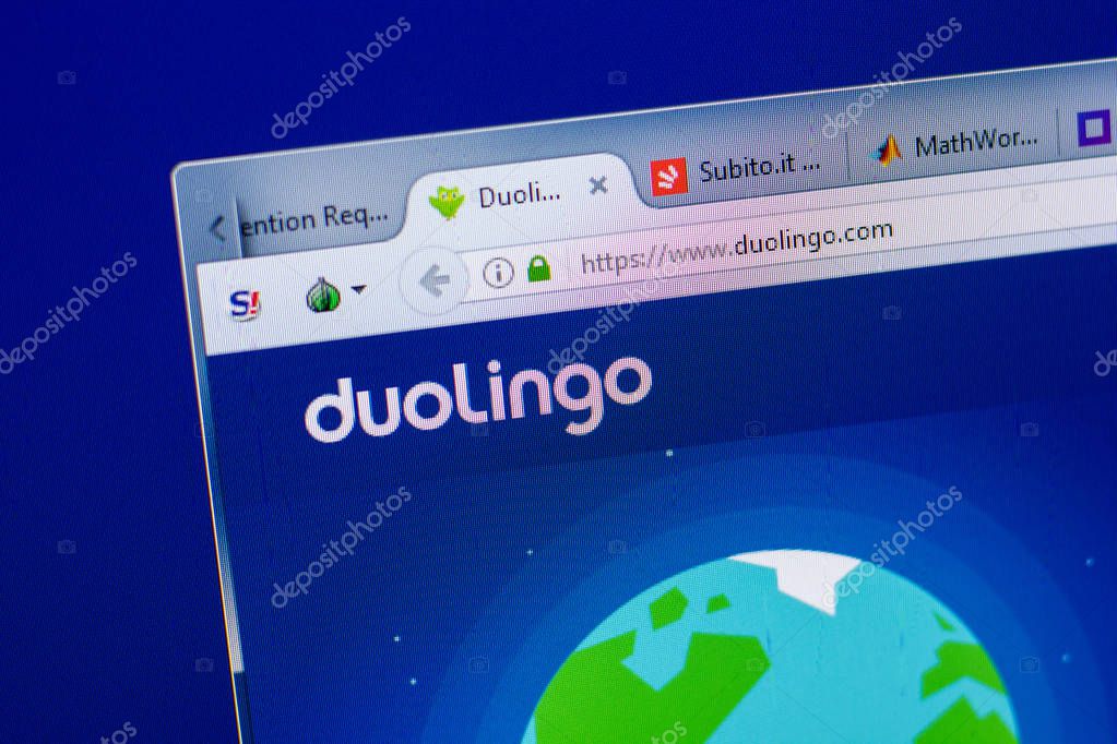 Ryazan, Russia - May 08, 2018: DuoLingo website on the display of PC, url - DuoLingo.com