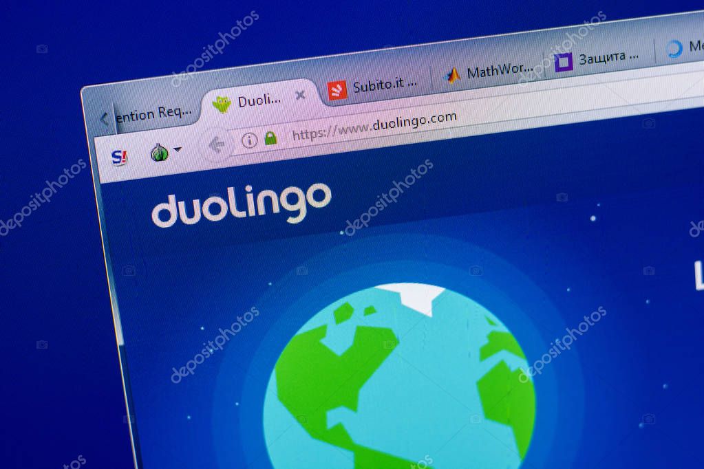 Ryazan, Russia - May 08, 2018: DuoLingo website on the display of PC, url - DuoLingo.com