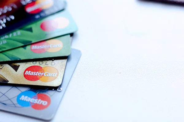 Ryazan Russie Février 2018 Peu Cartes Crédit Société Mastercard Sur — Photo