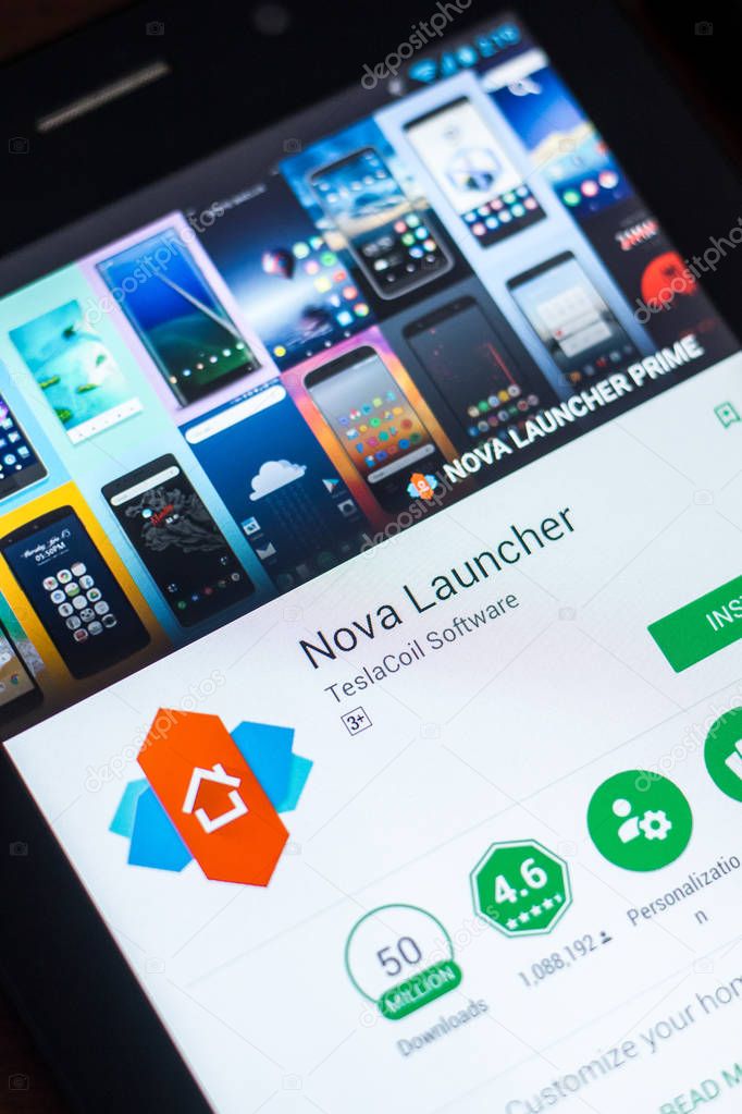 Ryazan, Russia - March 21, 2018 - Nova Launcher app on a display of tablet PC
