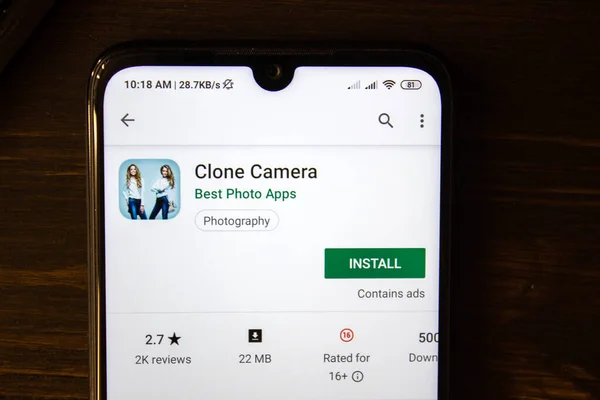 Iwanowsk Rosja Lipca 2019 Aplikacja Klonuj Kamerę Wyświetlaczu Smartfona — Zdjęcie stockowe