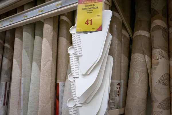 Ryazan Rússia Outubro 2019 Espátulas Plástico Branco Para Trabalhos Decoração — Fotografia de Stock