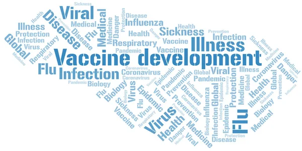 Mot Développement Vaccin Nuage Sur Fond Blanc Wordcloud Fait Avec — Image vectorielle