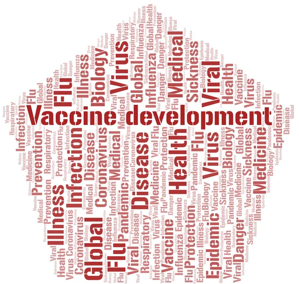 ワクチン開発という言葉は白地に雲をかける テキストのみで作られたWordcloud — ストックベクタ