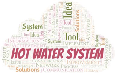 Sıcak Su Sistemi tipografi vektör kelime bulutu. Sadece metinle yapılmış kelime bulutu kolajı. 