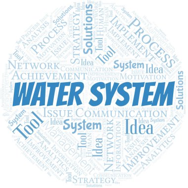 Su Sistemi tipografi vektör bulutu. Sadece metinle yapılmış kelime bulutu kolajı. 