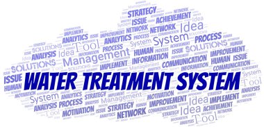 Su arıtma sistemi tipografi vektör kelime bulutu. Sadece metinle yapılmış kelime bulutu kolajı. 