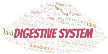 Sindirim Sistemi tipografi vektör kelime bulutu. Sadece metinle yapılmış kelime bulutu kolajı. 