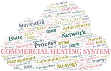 Ticari Isıtma Sistemi tipografi vektör kelime bulutu. Sadece metinle yapılmış kelime bulutu kolajı. 