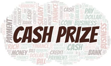 Cash Prize tipografi vektör bulutu. Sadece metinle yapılmış kelime bulutu kolajı. 