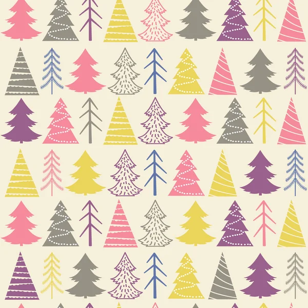 Nahtloses weihnachtliches Vektormuster mit bunten Tannenbäumen — Stockvektor